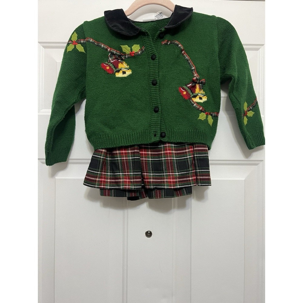 Vintage Girls Two-Piece Knit Set Size 6 Holiday Outfit Sweater & Skirt‎ Bells